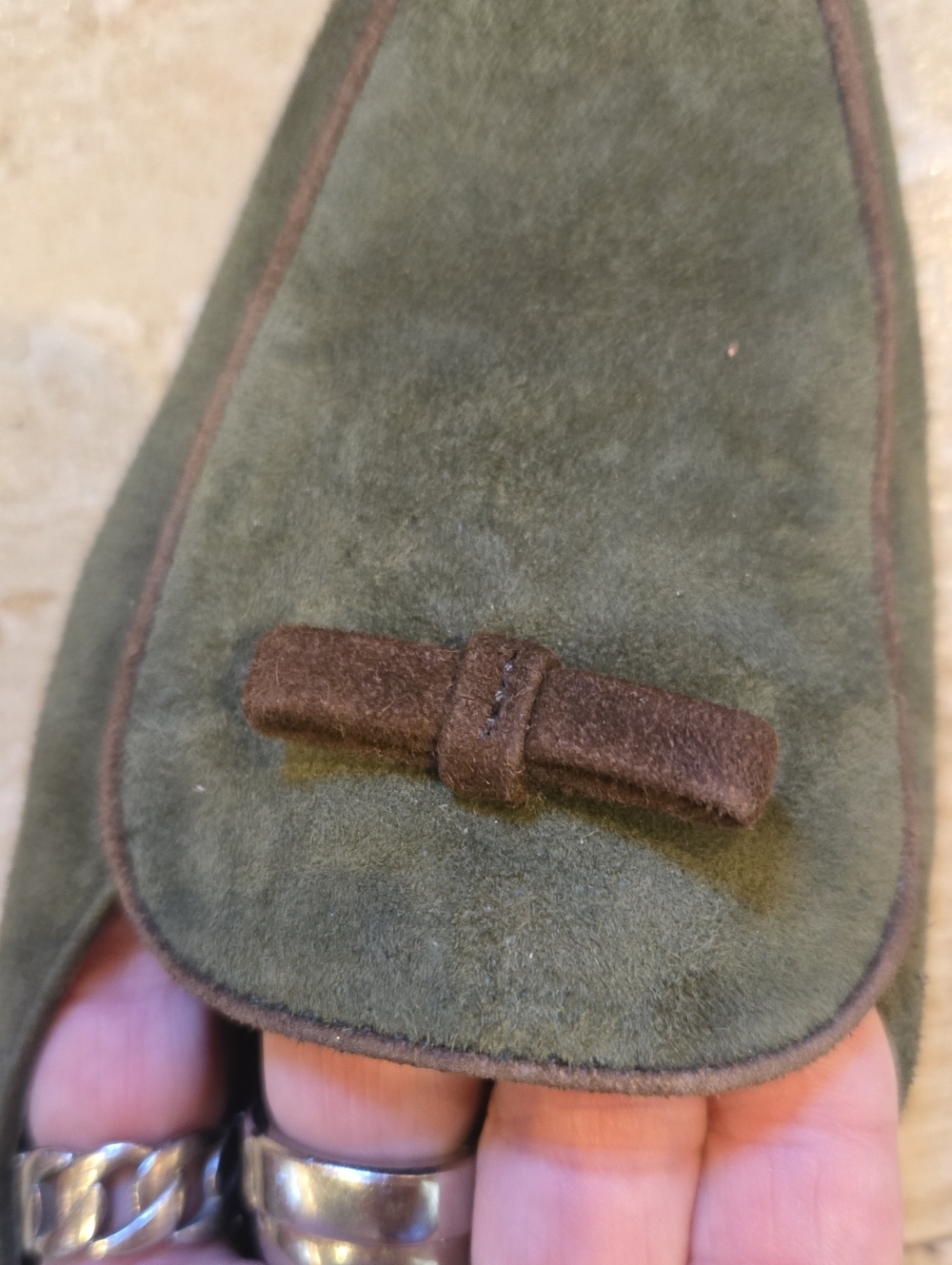 Lauren Ralph Lauren Olive Green Suede Mule Kitten Heels - Picture 4 of 12